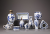 A group of nine Chinese blue and white vases