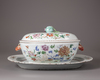 A Chinese famille rose tureen, cover, and stand