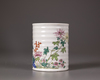 A Chinese famille rose 'chrysanthemum' ribbed brush pot, bitong