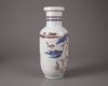 A blue and white copper-red 'Crane and Deer' rouleau vase