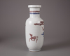 A blue and white copper-red 'Crane and Deer' rouleau vase