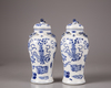 A pair of blue and vases with cover