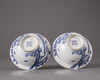 A pair of blue and white bowls