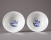 A pair of blue and white bowls