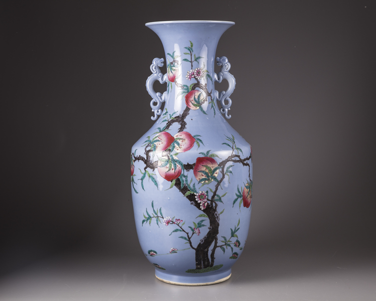 A large Chinese blue-ground famille rose vase