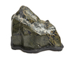 Green-grey mountain-shaped suiseki-stone on a black wooden base