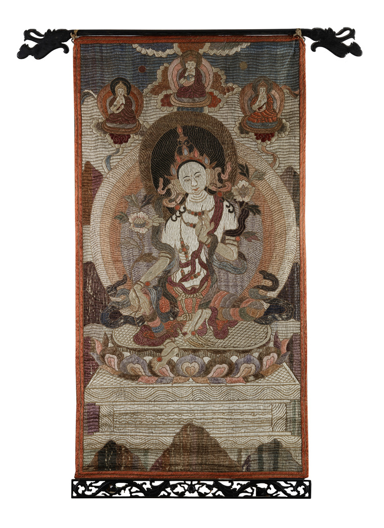 A Mongolian embroidered thangka of Green Tara