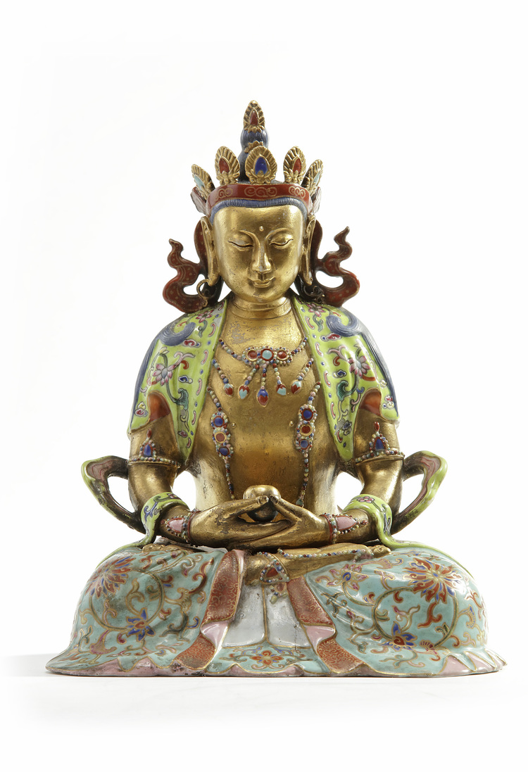 A Chinese famille rose and gilt seated Amitayus