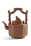 A Chinese yixing hexagonal 'dragon' teapot and cover