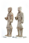 A pair of Chinese painted pottery standing soldiers