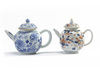 A Chinese imari teapot and cover and a blue and white teapot and cover