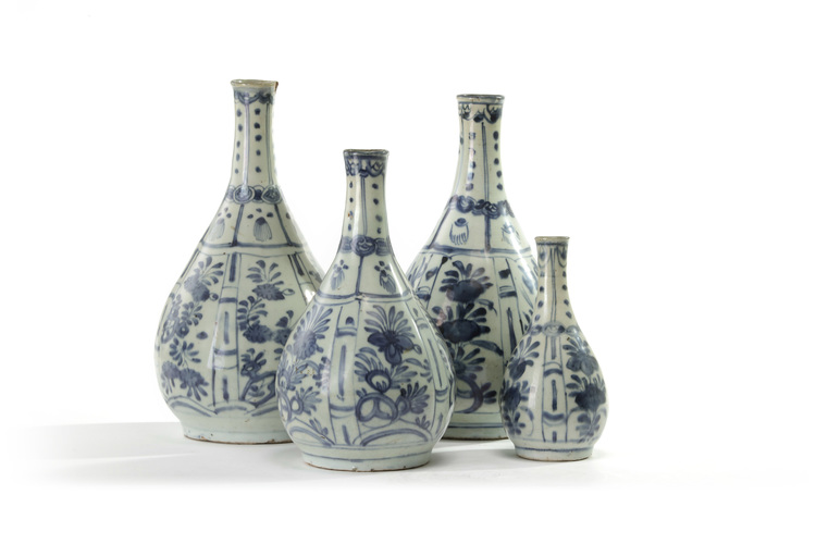 Four Chinese blue and white ‘Kraak porselein’ bottle vases