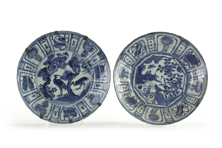 Two Chinese blue and white ‘Kraak porselein’ ‘bird’ dishes