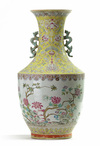 A Chinese yellow-ground famille rose 'floral' vase