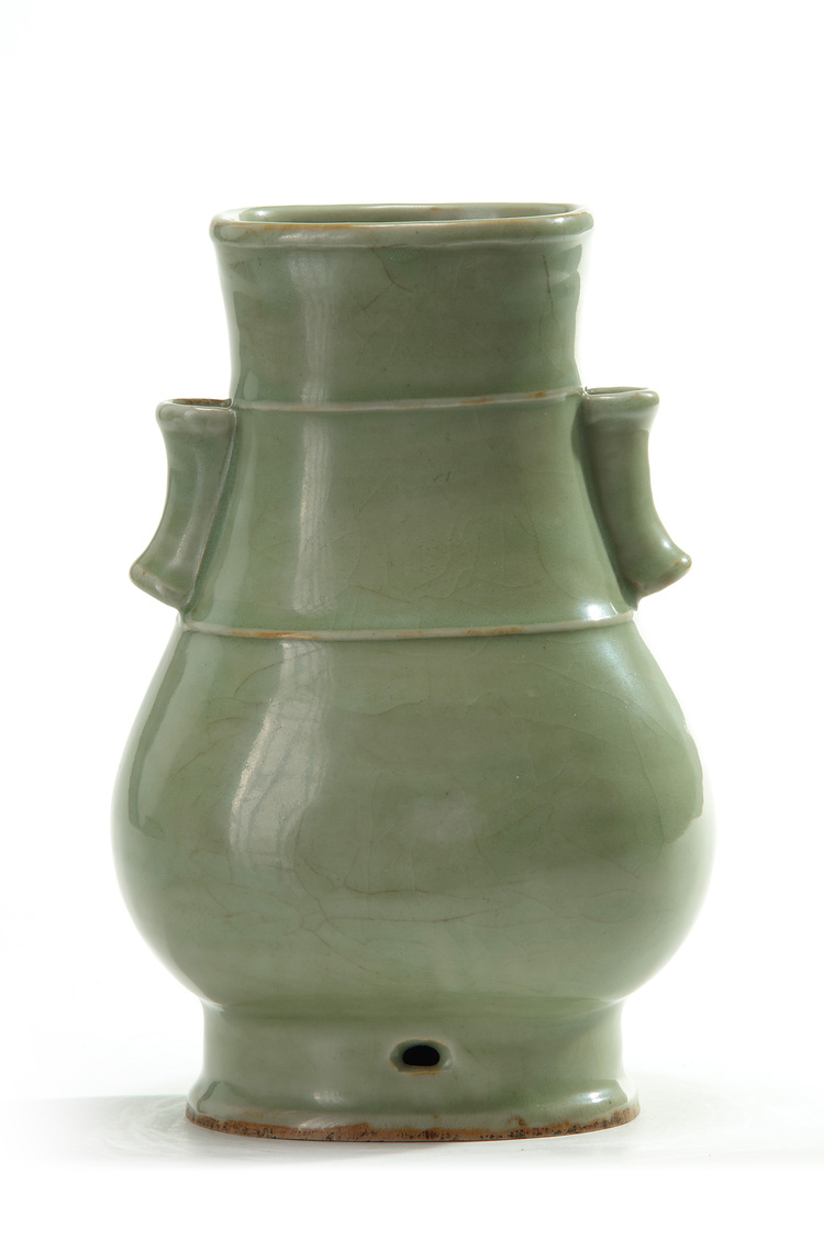 A Chinese celadon-glazed twin-handled hu vase