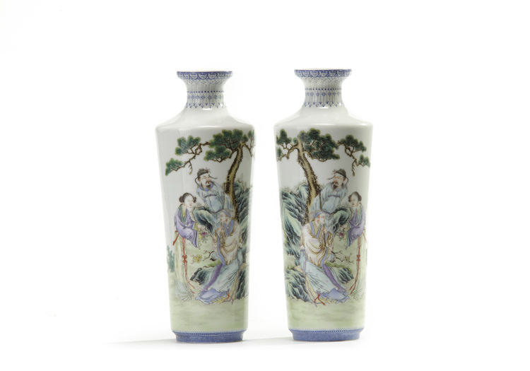 A pair of Chinese famille rose eggshell porcelain vases