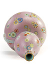 A Chinese pink-ground sgraffiato flower roundel double gourd 'trompe l'oeil' vase