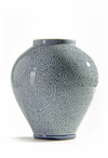 A Japanese blue and white karakusa vase