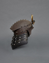 An iron helmet with a plate nailed on top, resembling of the shield of a beetle (henkei kabuto)
