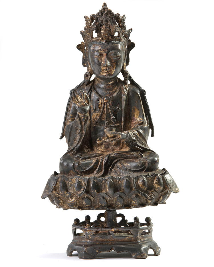 A Chinese gilt-lacquered bronze figure of Avalokitesvara