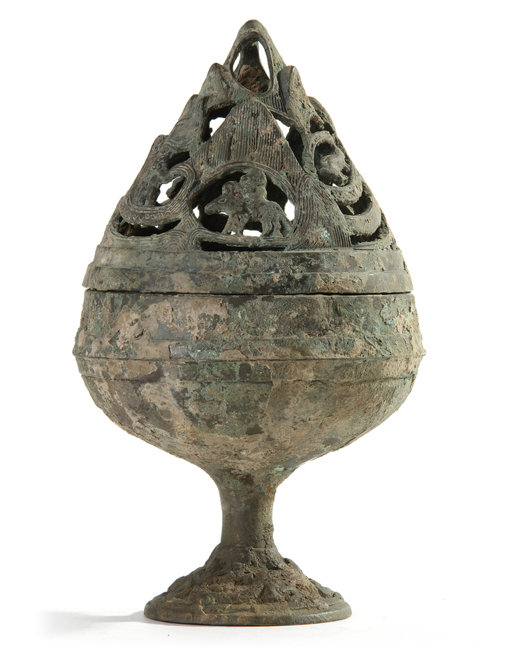 A Chinese bronze 'hill' censer and cover, boshanlu