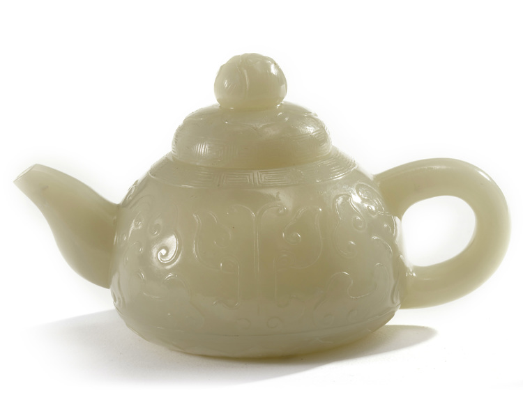A Chinese pale celadon jade teapot and cover