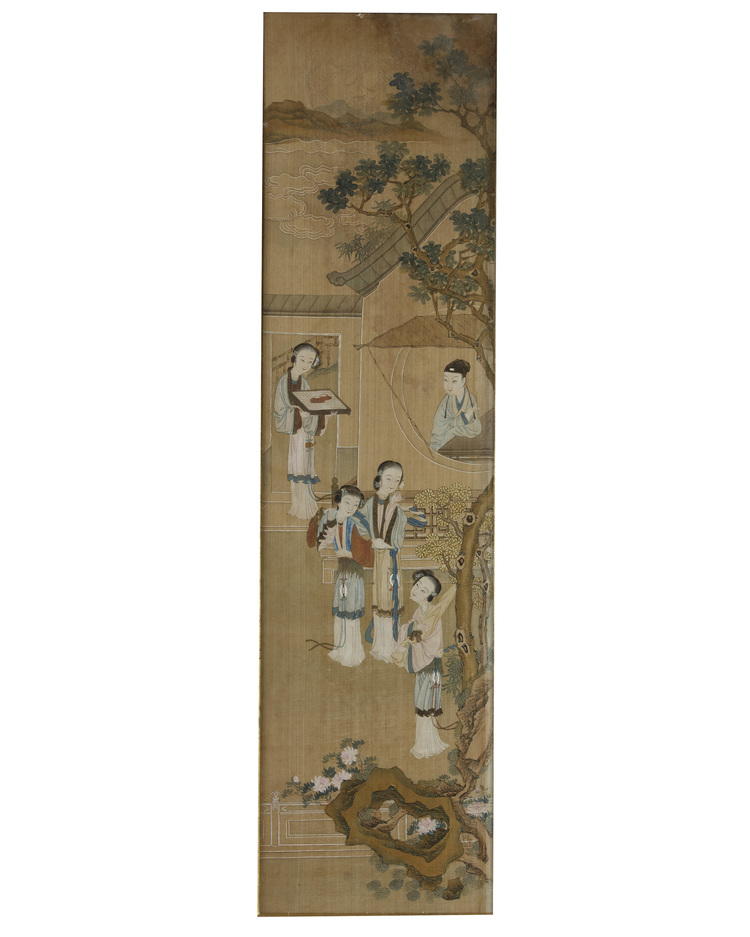 A Chinese painting of ladies and a scholar