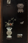 A Chinese precious objects-inlaid black lacquer carved wood six-fold screen