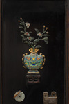 A Chinese precious objects-inlaid black lacquer carved wood six-fold screen