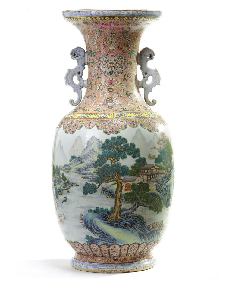 A large Chinese famille rose baluster vase