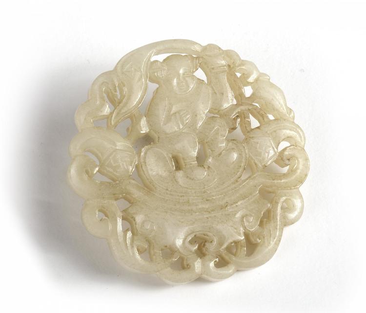 A Chinese pale celadon jade openwork plaque