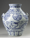 A Chinese blue and white Yuan-style 'dragon and phoenix' jar