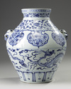 A Chinese blue and white Yuan-style 'dragon and phoenix' jar