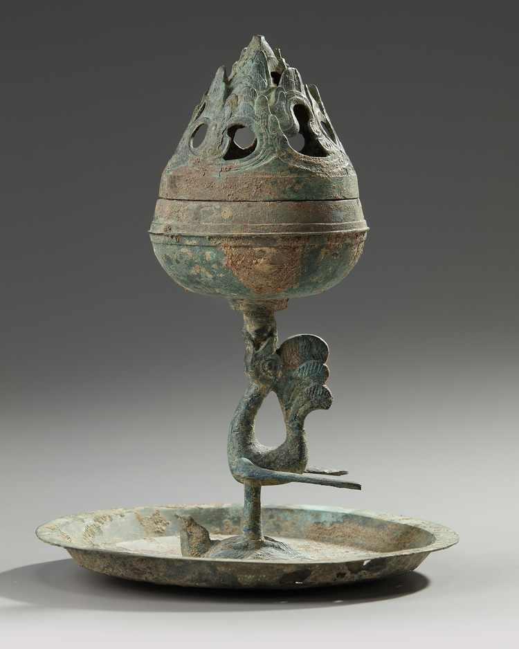 A Chinese bronze 'hill' censer and cover, boshanlu